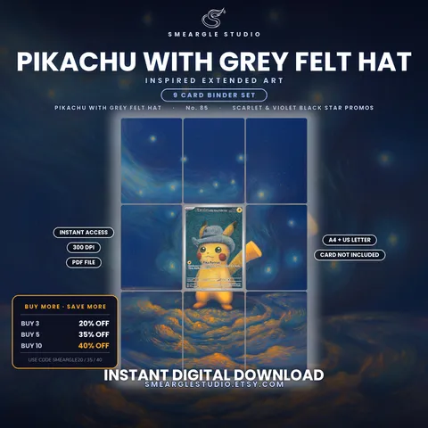 Pikachu with Grey Felt Hat extended binder art