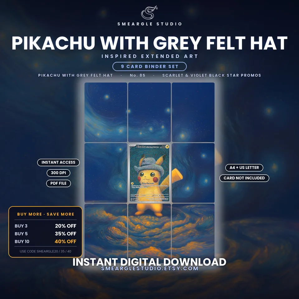 Pikachu with Grey Felt Hat extended binder art