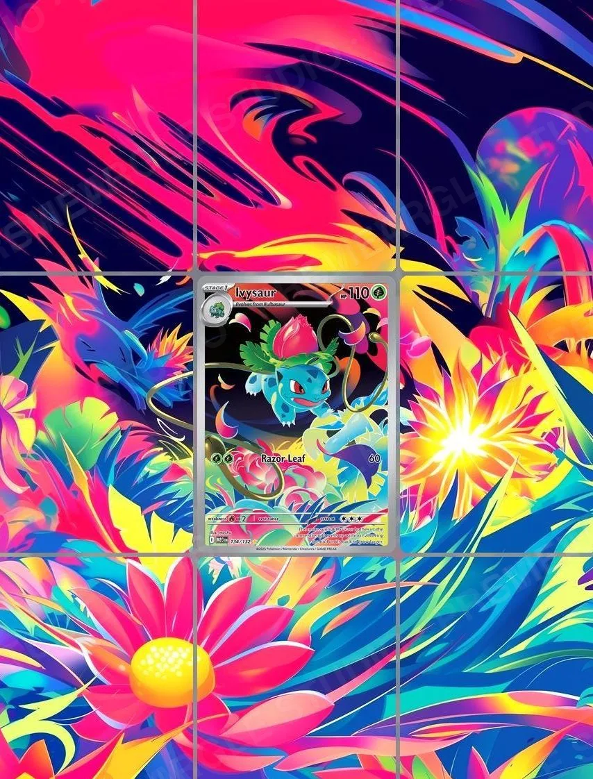 Ivysaur — the 9-pocket binder page with the real card in the centre