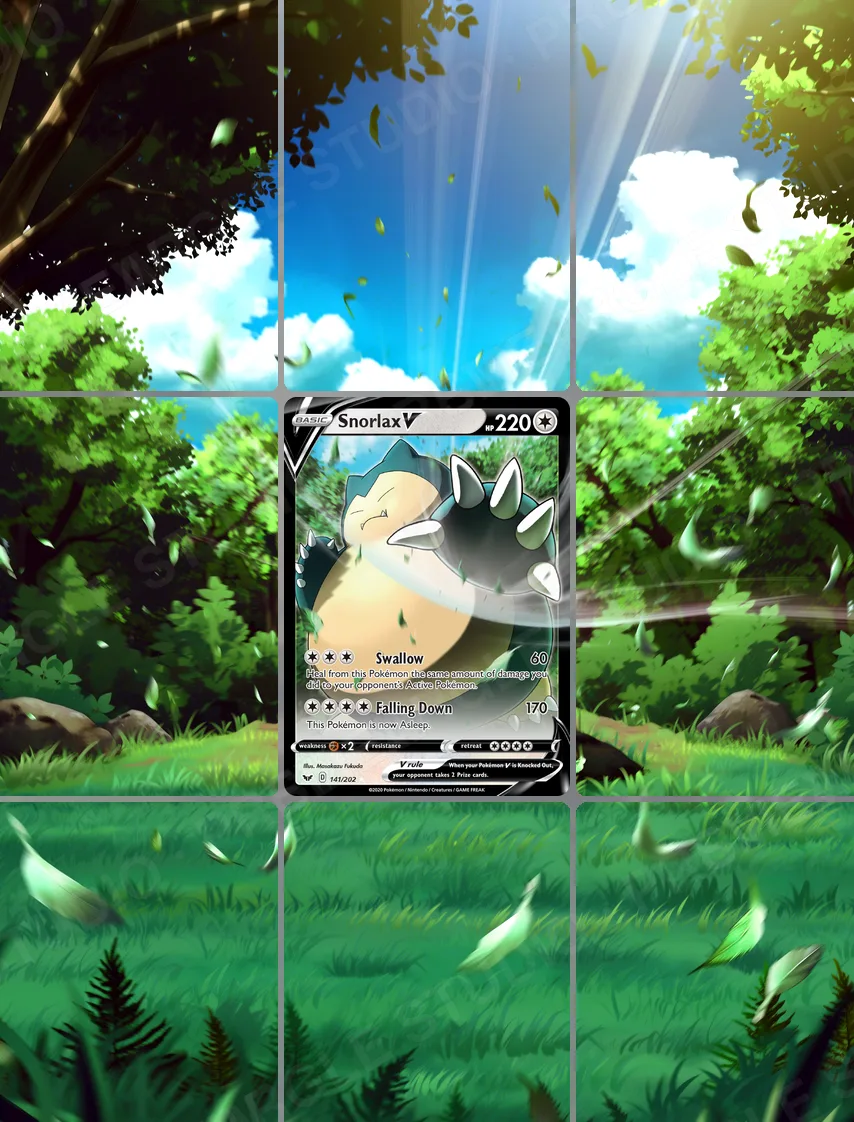 Snorlax V — the 9-pocket binder page with the real card in the centre