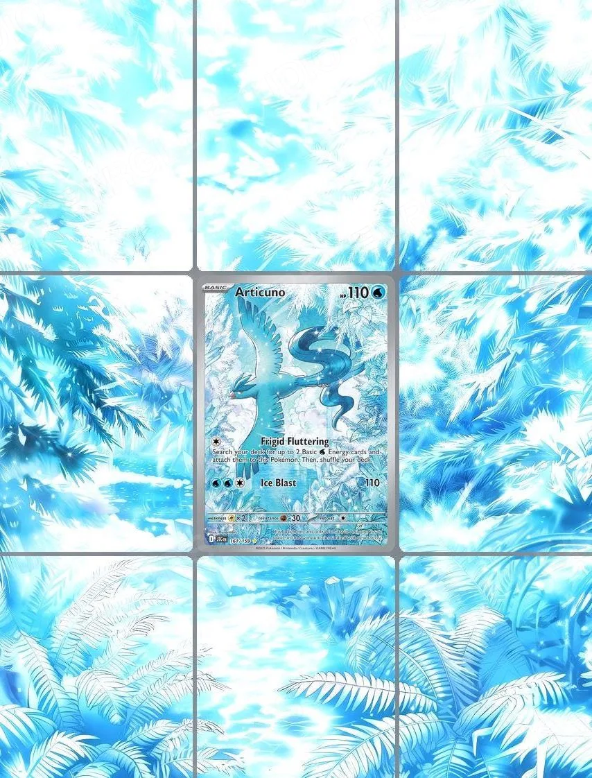 Articuno — the 9-pocket binder page with the real card in the centre