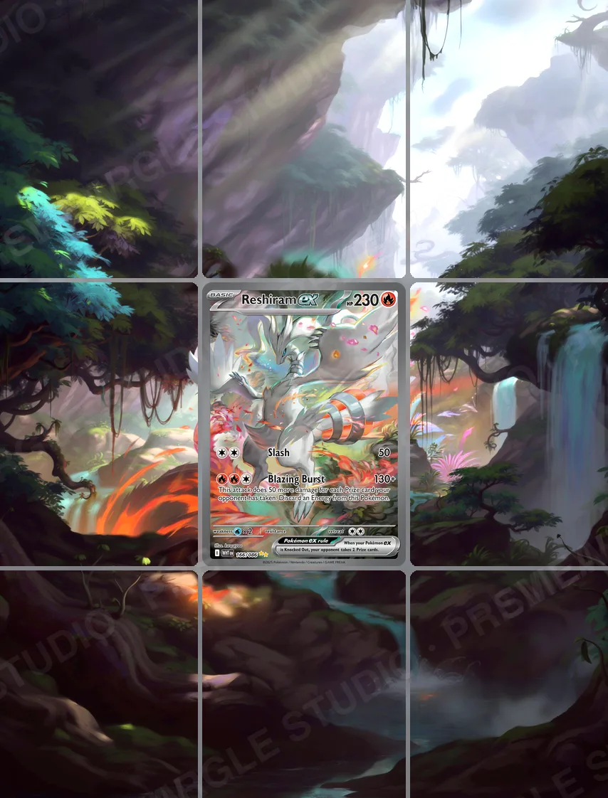 Reshiram ex — the 9-pocket binder page with the real card in the centre