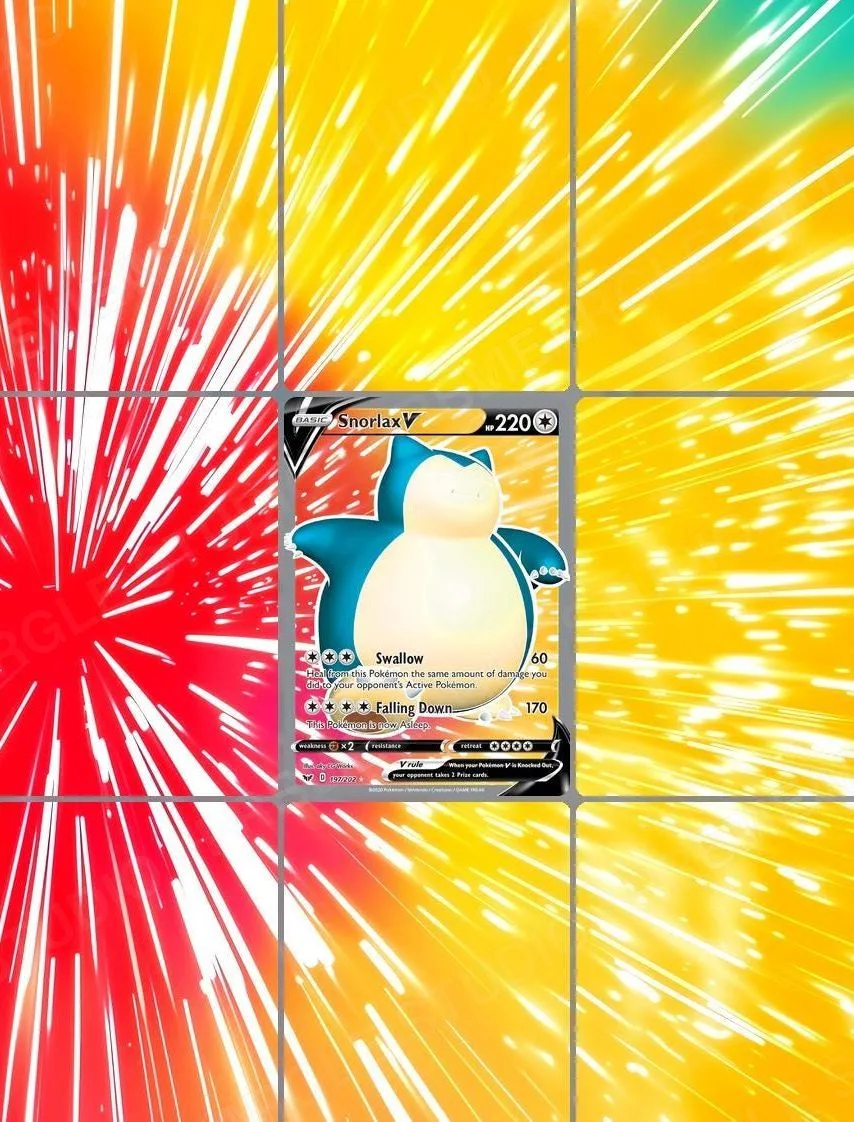 Snorlax V — the 9-pocket binder page with the real card in the centre