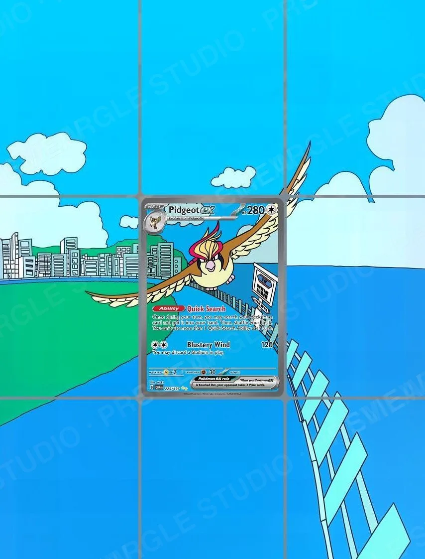 Pidgeot ex — the 9-pocket binder page with the real card in the centre