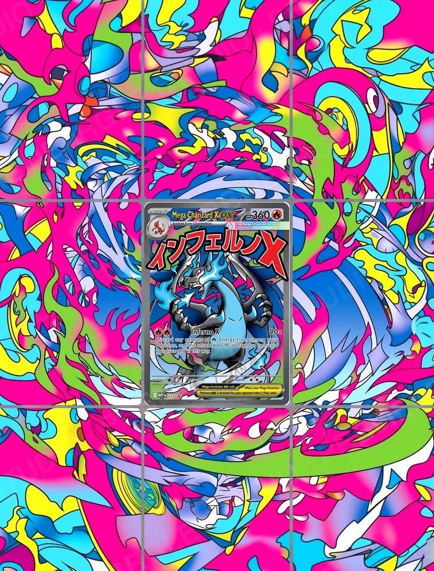 Mega Charizard X ex — the 9-pocket binder page with the real card in the centre