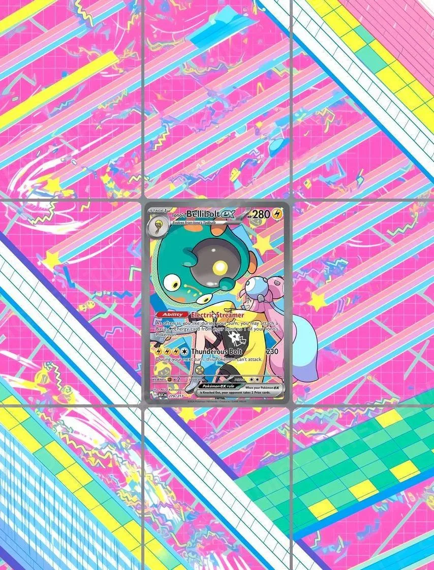 Iono's Bellibolt ex — the 9-pocket binder page with the real card in the centre