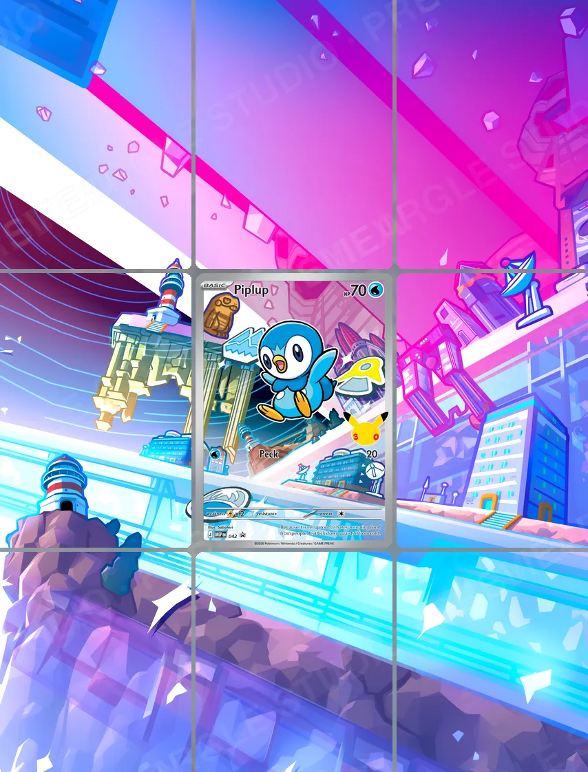 Piplup — the 9-pocket binder page with the real card in the centre