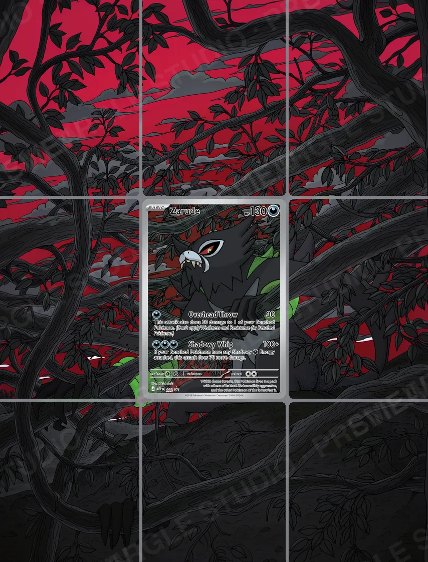 Zarude — the 9-pocket binder page with the real card in the centre