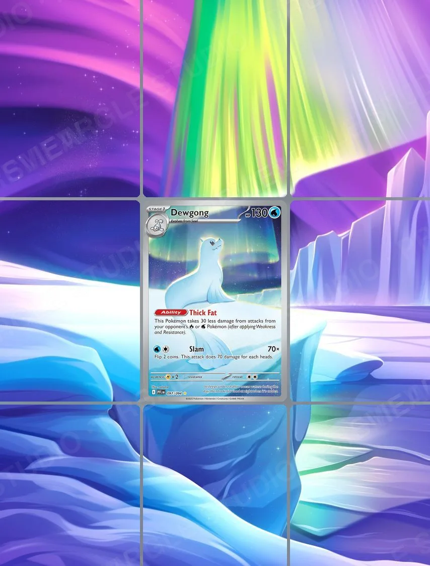 Dewgong — the 9-pocket binder page with the real card in the centre